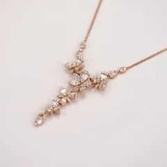 【天然ダイヤモンド・K14RG使用】フラワーYラインネックレス 華やか ゴージャス 合計1ct以上 ダイヤ ラウンドカット バゲットカット ファンシーカット 花 フラワーモチーフ メレダイヤ パヴェ