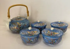 【茶器揃え】急須  蓋付き湯呑み4客  青  お茶