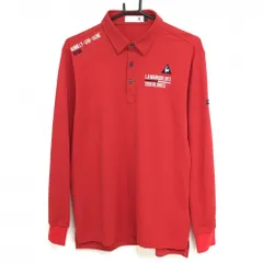 【美品】ルコックゴルフ 長袖ポロシャツ レッド×白 ロゴ刺しゅう 袖ワッペン  メンズ L ゴルフウェア le coq sportif