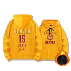 バスケ ニコラ・ヨキッチ 15番 プリントフーディー メンズ 秋冬 長袖 パーカー カジュアル プレゼント イエロー
