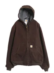 【お得なクーポン配布中!】 カーハート アクティブ ジャケット メンズ L 古着 ワーク ダック パーカー フリース ライナー付き フルジップ ブルゾン ジャンパー 廃盤 茶