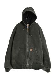 【お得なクーポン配布中!】 US企画 カーハート アクティブ ジャケット メンズ XL ワーク ダック フード パーカー 中綿 キルティング ライナー ブルゾン モス グリーン