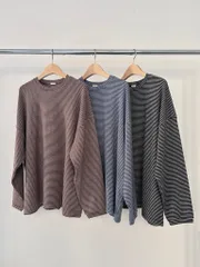 新作)ムースst T (25FW オーバーサイズ カジュアル 起毛 起毛ボーダー柄 細 줄 ストライプ