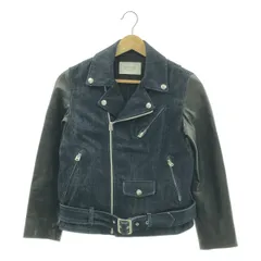 beautiful people / ビューティフルピープル | デニム レザー 切替 ダブルライダースジャケット | 150 | インディゴ/ブラック | レディース