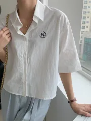 アント임刺繍半袖 カラー追加 新作 後ろ身頃重ねスリット 夏シャツ アウター兼用 ルーズフィット 韓国国内製作