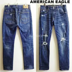 アメリカンイーグル　スリムデニム　W80cm　強 ストレッチ　クラッシュリペア加工　メンズ　藍青　Sz.31　AMERICAN EAGLE