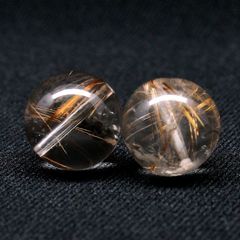 M-75高透明タイチンルチルクォーツ 丸玉 高密度金針　2粒セット14mm M-75高透明タイチンルチルクォーツ 丸玉 高密度金針 2粒セット14mm