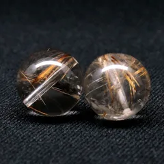 クーポン有 2珠セット ブラウン＆コッパーカラーが魅力の14mm 金針が美しい一点物 ルチルクォーツ 【GHTU28 8g】粒売り ハンドメイド 交換用ゴム付＆巾着1枚 【金運・ビジネス運・人間関係・目標達成】 金針水晶 お守り効果 ギフト 天然石の卸　京の蔵