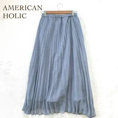 アメリカンホリック ロングスカート ドット柄　総柄　ウエストゴム　プリーツ  F サックスブルー  裏地付き