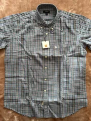 未使用品バーバリーBURBERRYボタンダウン半袖シャツblueブルー青色系ノバチェック綿コットン100％表記サイズLメンズmen’s男性用肩幅 約47センチ 袖丈 約25センチ 身幅 約58センチ 着丈 約79センチ