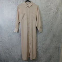 retro girl レトロガール レディースＦ ベージュ 長袖 ロングシャツワンピース シンプル ポケット ワンカラー 〇□