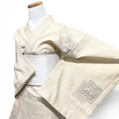 小紋　本場結城紬　単衣　色紙　エジプト文様　人物　花　着物　122b d ms