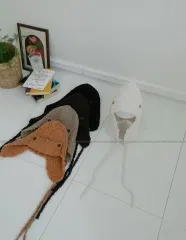 ファー・ボタン・耳あて・ハット（ブラウン）