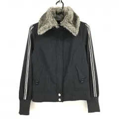 【美品】キャロウェイ ファー付きジャケット グレー×白 ストライプ  レディース M ゴルフウェア Callaway