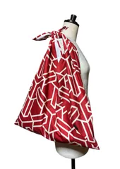 特大 あずま袋 レッド系 幾何学模様/大きめ 吾妻袋 風呂敷バッグ エコバッグ ハンドメイド コットン 木綿