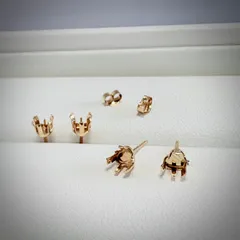 《14KGF》ハート4mmラウンド用 5本爪ピアス空枠＆キャッチ【1ペア】 ハンドメイド素材