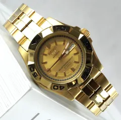 SEIKO セイコー 5 SPORTS ファイブスポーツ 自動巻き automatic 機械式 7S36 23JEWELS ゴールド 金色 裏スケルトン ダイバーズデザイン 回転ベゼル デイデイト 100M防水 シースルーバック メンズ ストリート