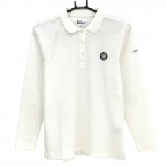 【美品】ジャックバニー 長袖ポロシャツ 白 ロゴネイビー 織生地 レディース 2(L) ゴルフウェア Jack Bunny