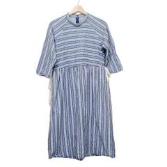 Lois CRAYON(ロイスクレヨン) ワンピース サイズM レディース美品  - ブルーグレー×白 長袖/ロング