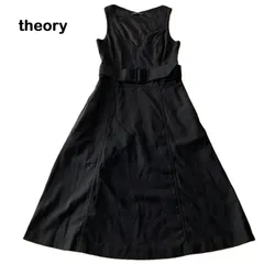 【Theory/セオリー】ワンピース Vネック ウール96％ ミモレ ブラック 黒 ベルト付き 日本製（中古）