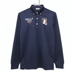 【超美品】フィラゴルフ 長袖ポロシャツ ネイビー×黒 ブロックチェック ロゴ刺しゅう メンズ S ゴルフウェア FILA GOLF