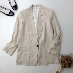 ZARA ザラ リネン プリント カフス ブレザー ジャケット テーラード 羽織 M ライトベージュ系(73K＋8011)26H