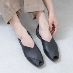 [ブラック]パンプス 本革 フラットシューズ サンダル レディース ローヒール ぺたんこ ペタンコ スクエアトゥ オープントゥ 痛くない 柔らかい 脱げない 疲れない 歩きやすい おしゃれ きれいめ 靴 日本製 軽量 黒 k160-91544