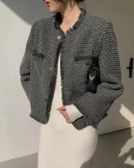 フリンジ ツイード ウールジャケット s