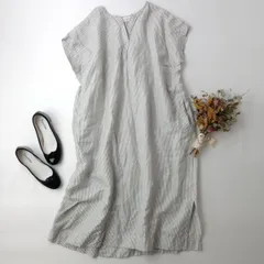essential. natural by clip studio CLIP スタジオクリップ CLスリーブレスワンピース ロング ストライプ リネンコットン Free 白 ホワイト ネイビー(73K＋7220)26N