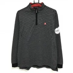 【美品】ルコックゴルフ 長袖ハイネックシャツ 黒×白 ボーダー ハーフジップ メンズ L ゴルフウェア le coq sportif
