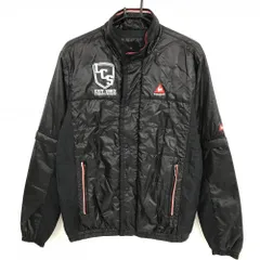 【美品】ルコックゴルフ 2WAY中綿ジャケット 黒×白 ロゴ刺しゅう 袖着脱可 メンズ L ゴルフウェア le coq sportif