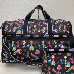 7262　LeSportsac レスポートサック　2way　ボストンバッグ　ショルダーバッグ　旅行用バッグ　トラベルバッグ　ポーチ付き　ブラック　黒　キャラクター　ポップ　レディース　軽量　カジュアル