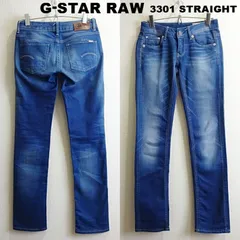 G-STAR RAW　3301 ローライズ ストレートデニム　W71cm　ストレッチ　レディース　明青　Sz.25　ジースターロゥ