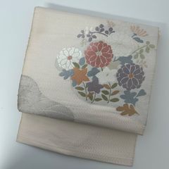 K中古美品 袋帯 夏物 絽地 花模様 銀糸 白系□N80519-19 - メルカリ