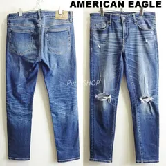 アメリカンイーグル　スキニーデニム　W84cm　強 ストレッチ　クラッシュ加工　メンズ　藍青　Sz.32　AMERICAN EAGLE