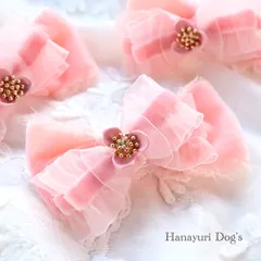 ピンクベルベット　フリル　花ビジュー　秋冬　犬バレッタ　キッズ・子供リボン　ペット　ぬいぐるみ　ヘアアクセサリー 髪飾り 普段着　うちの子記念日　誕生日　プレゼント　オフ会　イベント　撮影