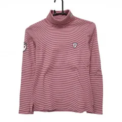 【美品】ゾーイ 長袖タートルネックシャツ レッドピンク系×白 細ボーダー コットン100％ ハイネック レディース M ゴルフウェア ZOY