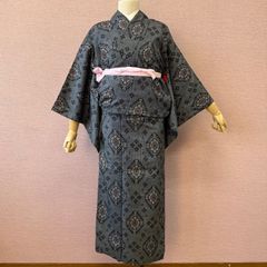 夏着物 洗える着物 絽 小紋 単品 未使用級 美品 鉛色 身丈162.5 裄68
