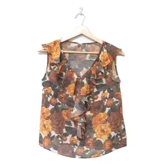 グレースコンチネンタル ノースリーブカットソー サイズ36 S レディース美品  - 白×オレンジ×ダークグリーン Vネック/フリル/花柄