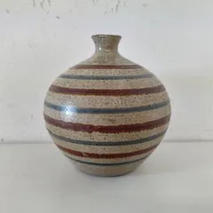 〇一輪挿し 陶器 縞模様  昭和レトロ アート 工芸品