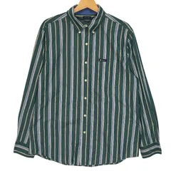 CHAPS/チャップス EASY CARE ストライプ 長袖 シャツ ボタンダウン BANGLADESH製 メンズ M グリーン/その他