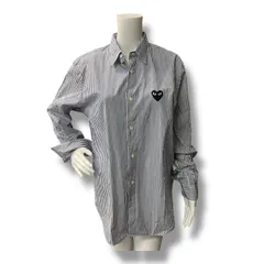 参考上代27500円 未使用品 PLAY COMME des GARCONS Stripe Shirt With Black Emblem Pattern ブラックハートエンブレムストライプシャツ 長袖シャツ プレイコムデギャルソン AX-B018 ブルー M