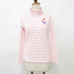 ルコックスポルティフ le coq sportif ゴルフ スポーツウエア シャツ 長袖 タートルネック ボーダー ワッペン 白 ピンク ホワイト S