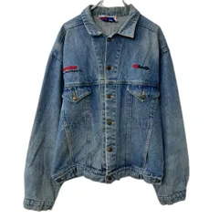 USA製 MBA デニムジャケット 3XL インディゴブルー ボタン 胸ポケット ロゴ 刺繍プリント アウター 春物 a712-5795