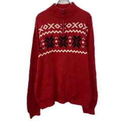 CHAPS コットンニット セーター L レッド チャップス ハーフジップ モックネック ノルディック柄 コットン100% ニット 秋物 a712-5817