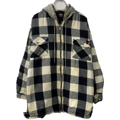 Dickies シャツジャケット 2XL ホワイト ブラック ディッキーズ ジップアップ フーディー 中綿 チェック柄 アウター 冬物 a712-5831