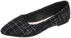 GREENTEA (グリーンティー) パンプス ローヒール ぺたんこ フラット 痛くない 走れる 歩きやすい チェック柄 アーモンドトゥ レディース (ブラック, 23.0 cm)