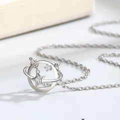 惑星モチーフ プラネット 土星 スター シルバーネックレス 個性的 ゆめかわ