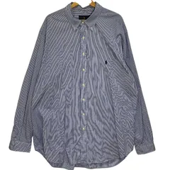 RALPH LAUREN/ラルフローレン ストライプ柄 長袖 シャツ ボタンダウン ワンポイントポニー刺繡 オーバーサイズ ビックシルエット CHINA製 メンズ XXL ブルー