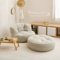 ソファ 直径80cm オットマン付き 1人掛けソファ ローソファ まるい 収納ポケット付き 1Pソファ シンプル おしゃれ かわいい リビング ワンルーム 1人暮らし